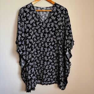 Bikini Village Women's Aztec Floral Beach Cover Up Top Black Large Vacation Pool